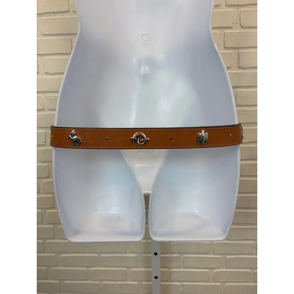Brighton Western Concho Belt Tan Leather Silver Hardware Small